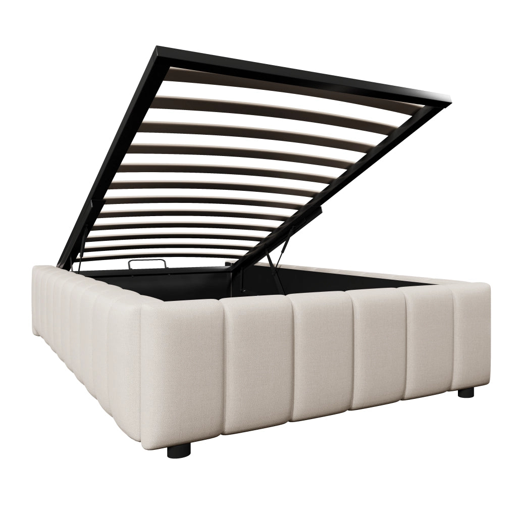 OKWISH Letto Contenitore 90×200 cm, Letto Singolo con Contenitore, Sistema Idraulico e Design senza Testiera, senza Materasso, Beige