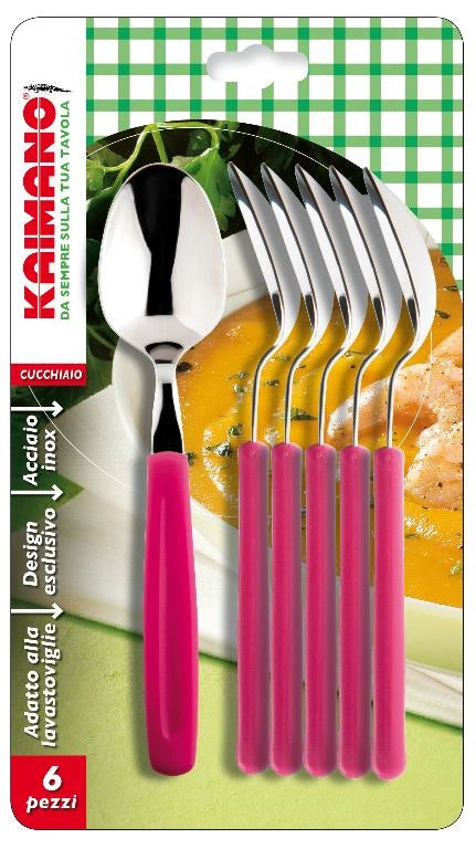 Set 6 Cucchiai da Tavola in Acciaio Dinamik Fucsia Kaimano
