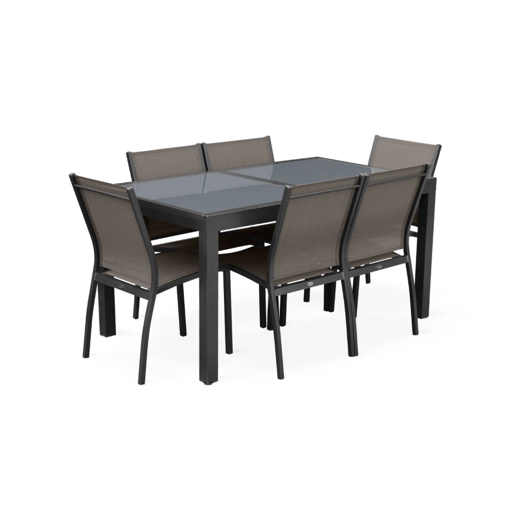 Set tavolo da giardino allungabile in alluminio con 6 sedie, grigio