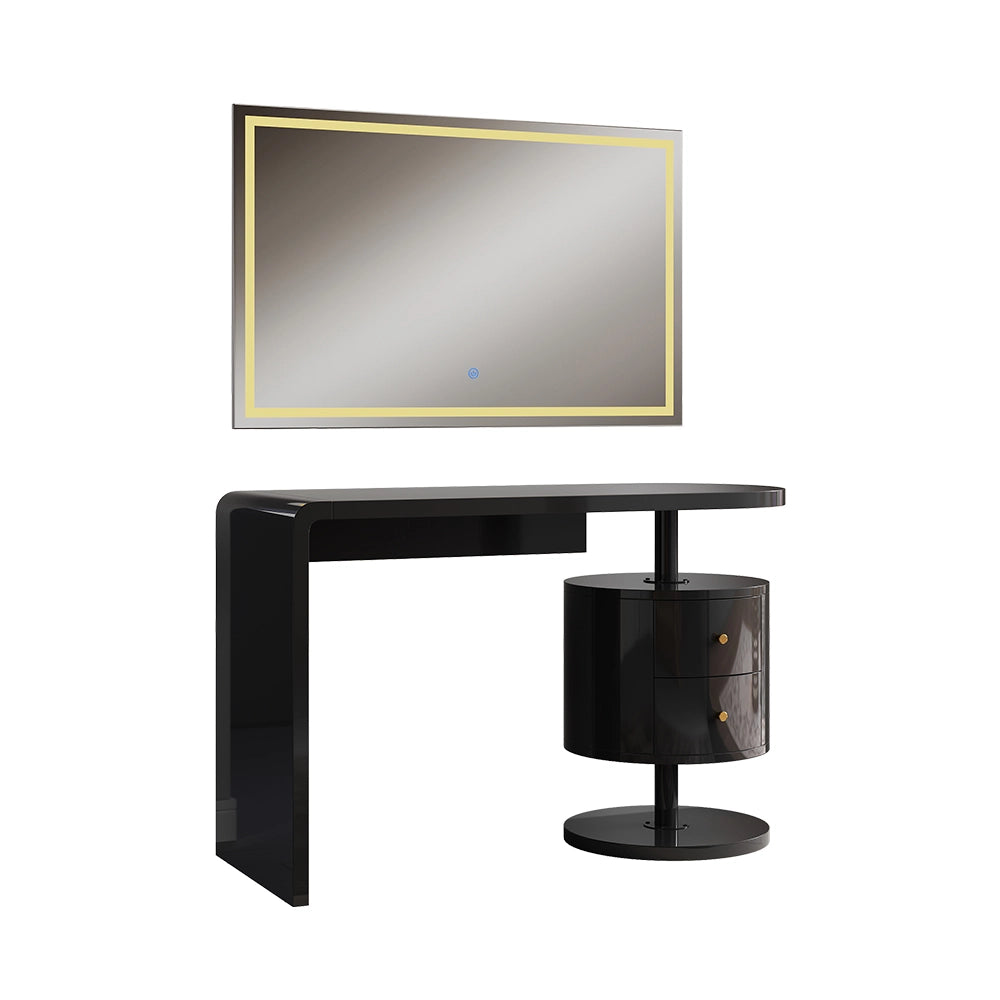 Vicco Tavolo da toeletta Nero lucido 120 cm con specchio a LED