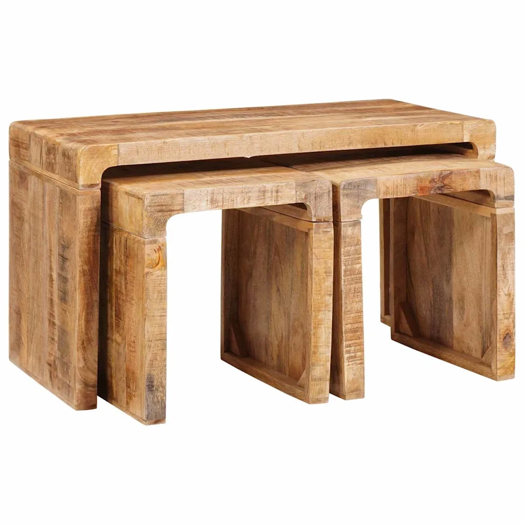 Tavolo Nesting 3 pcs Marrone Legno di mango massello 4104561