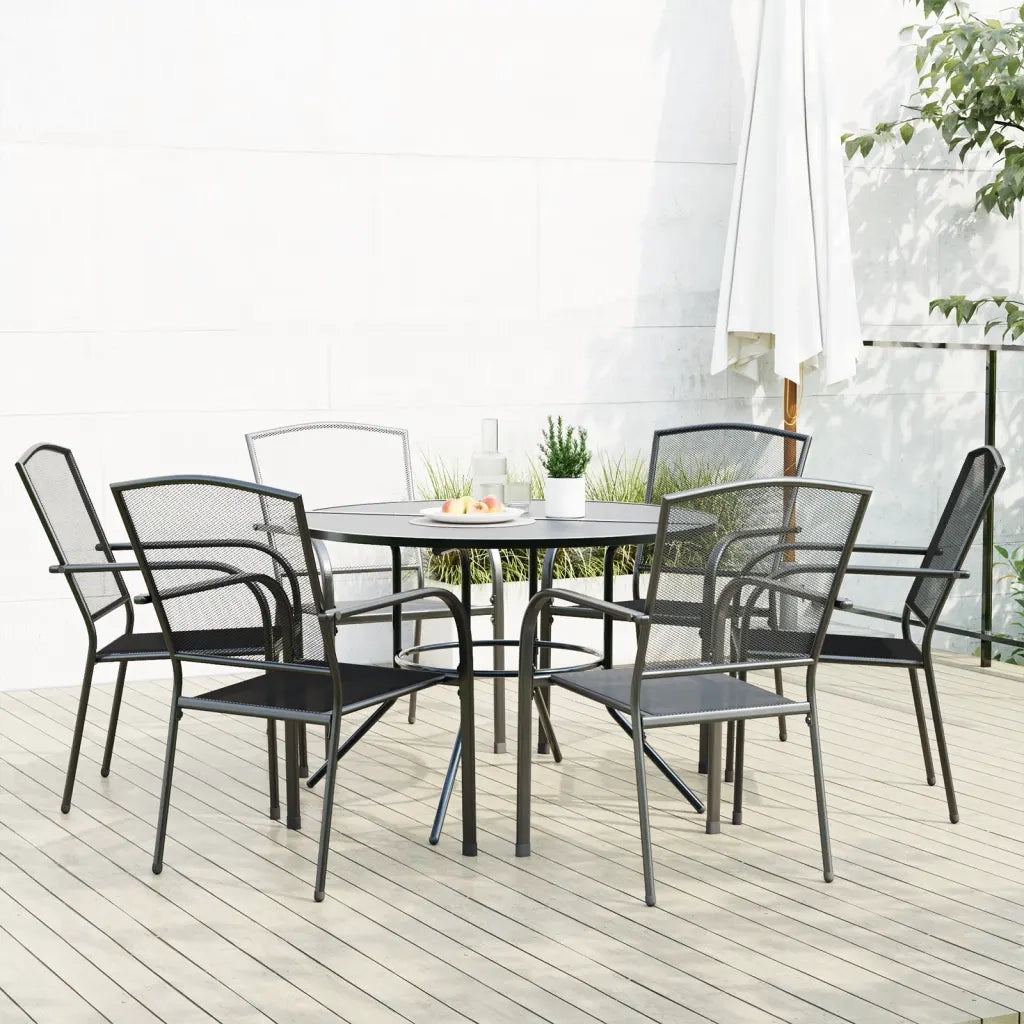 Set Sedie Giardino Impilabili 7pz Antracite Acciaio Verniciato 3283759