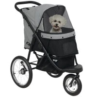 Passeggino per Cani e Gatti con Cestino Portaoggetti e Chiusura Rapida con un Click, Grigio