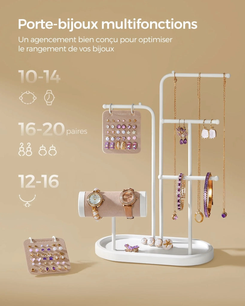 Espositore per gioielli regalo per la festa della mamma 10,8 x 20,4 x 31,5 cm espositore in metallo 2 piastre con occhielli 6 aste per appendere collane orecchini braccialetti e anelli 12_0007033