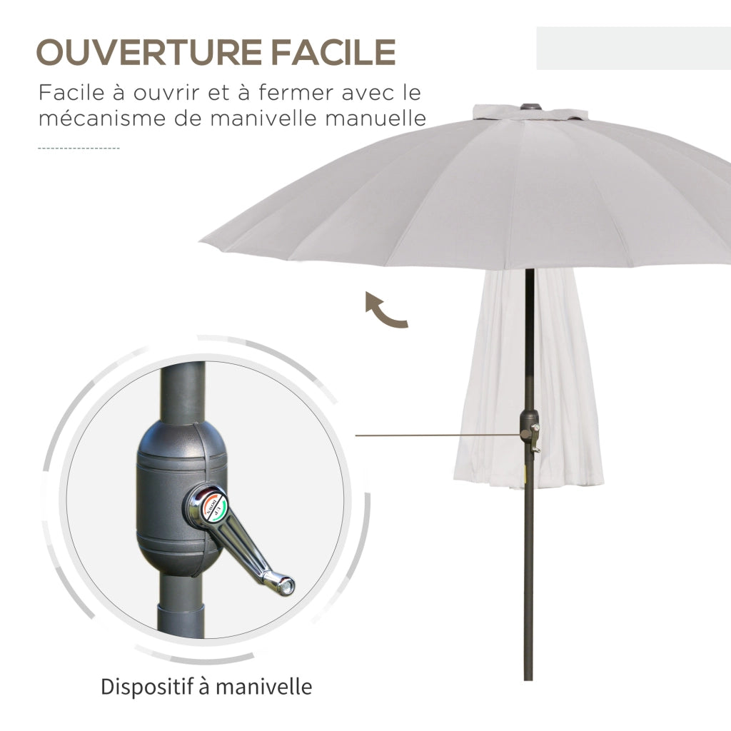 Ombrellone da Giardino Rotondo Inclinabile ¨C Xylo ¨C ? 2,5 m Grigio con Manovella 18 Stecche Metallo