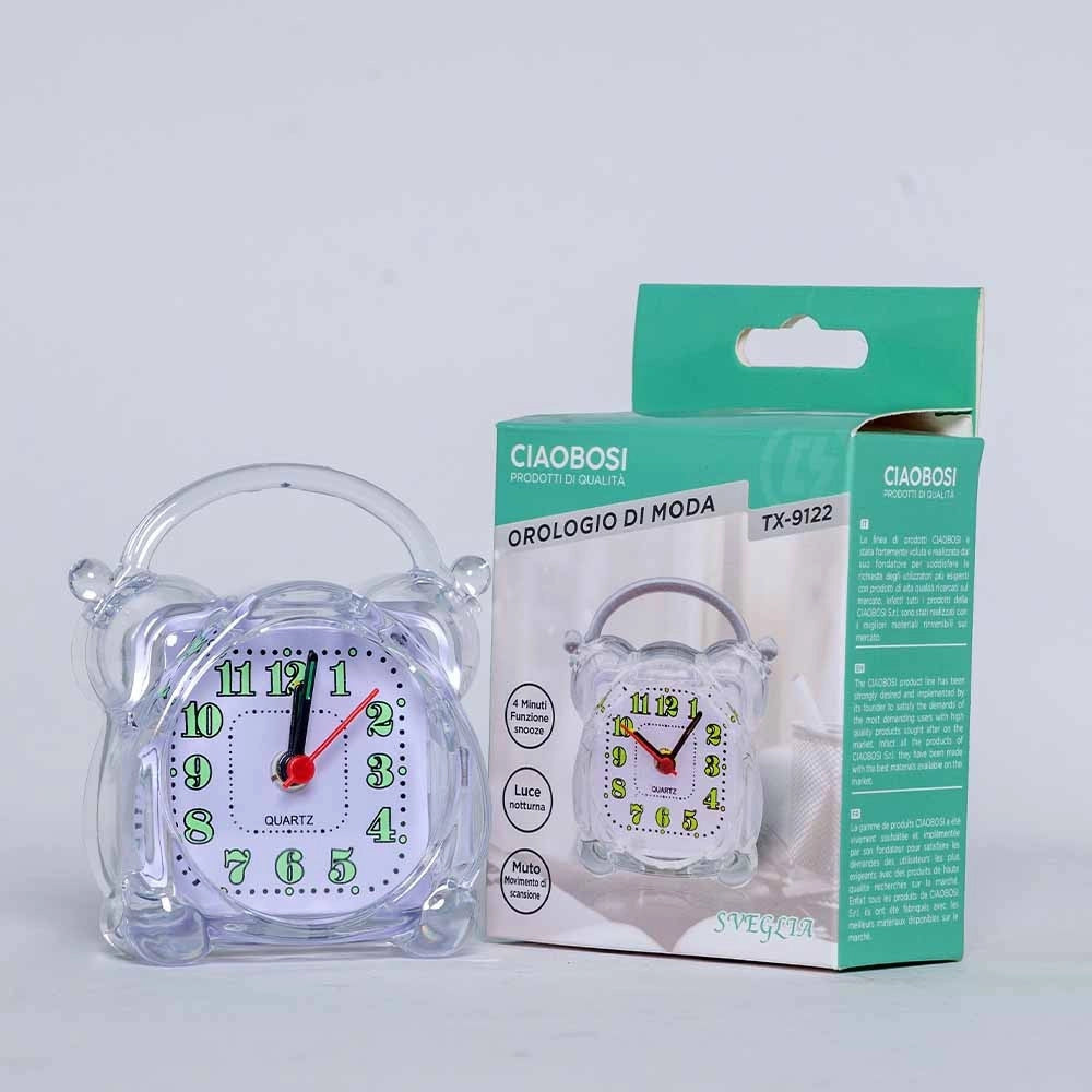 Trade Shop - Sveglia Analogica Orologio Alarm Clock Luce Notturna Funzione Muto Tavolo Tx-9122 -