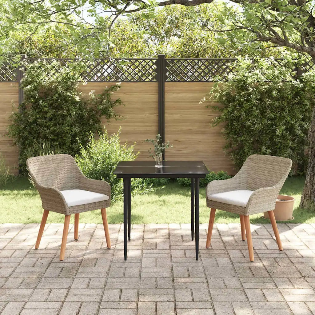 Set da Pranzo per Giardino con cuscino 3 pcs Beige polyrattan