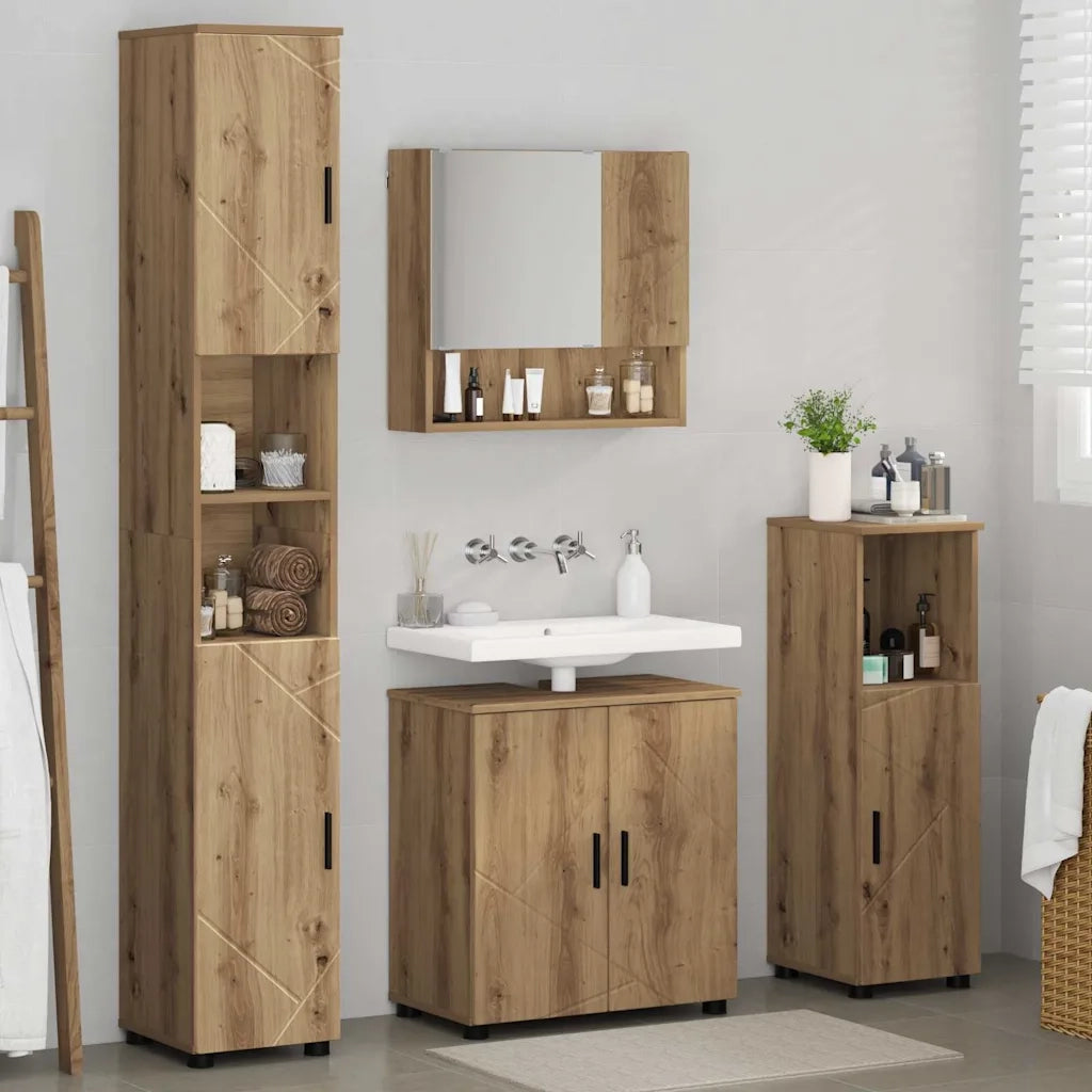 Set di mobili per il bagno con porta 4 pcs Rovere artigianale 3392972