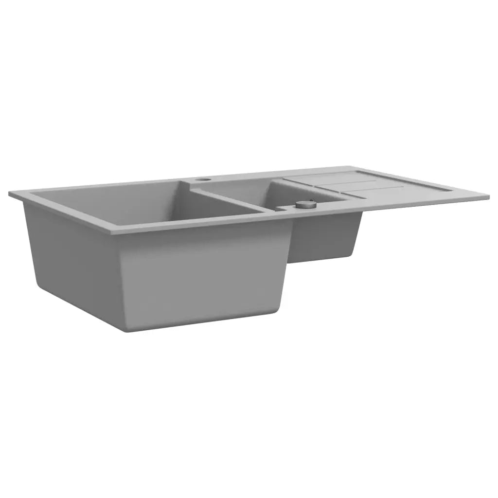 Lavello da Cucina in Granito Vasca Doppia-Lavandino-Lavabo Grigio