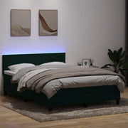 Letto a Molle con Materasso e LED Verde Scuro 160x220 cm Velluto 3316938