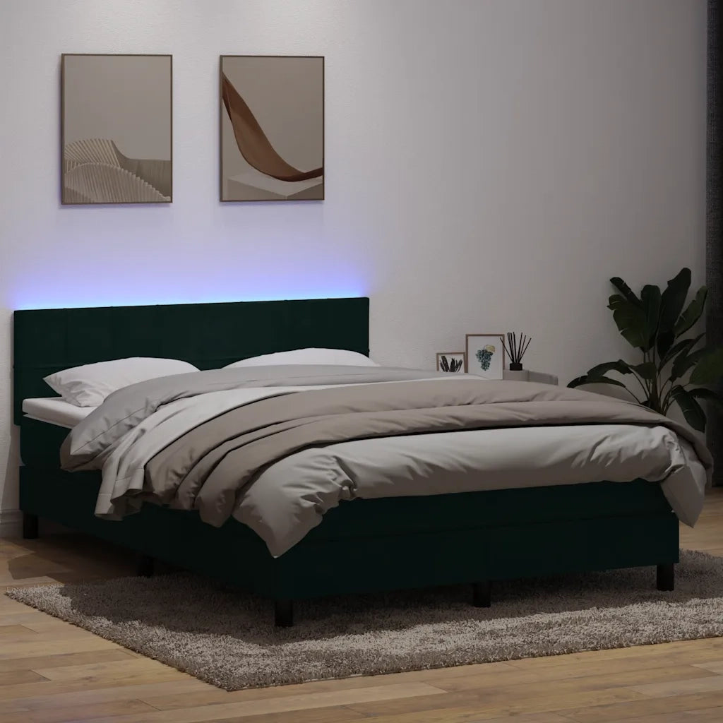 Letto a Molle con Materasso e LED Verde Scuro 160x220 cm Velluto 3316938
