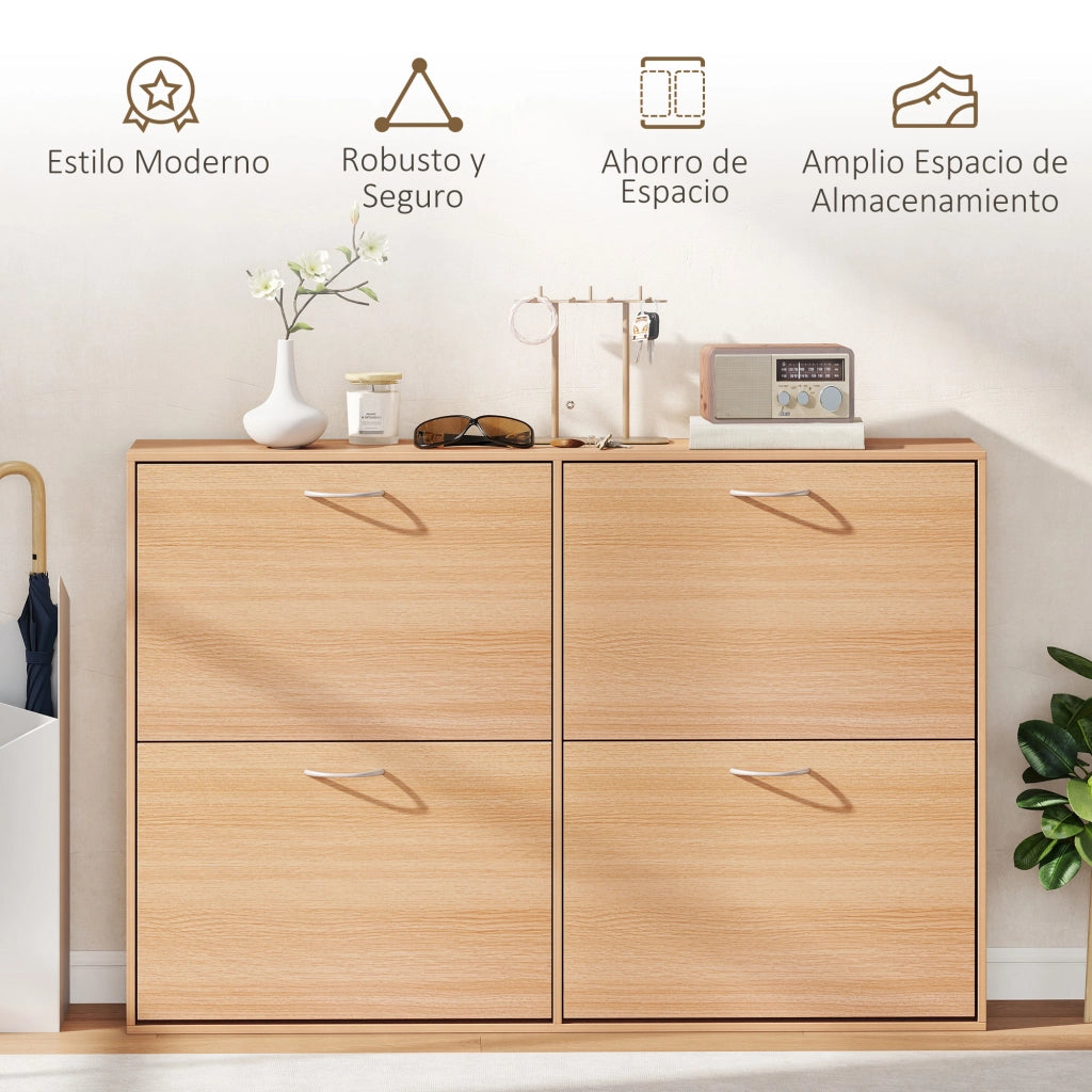 Scarpiera con 4 Ante e Ripiani Regolabili ¨C Minimal ¨C 120x40x81 Legno Naturale