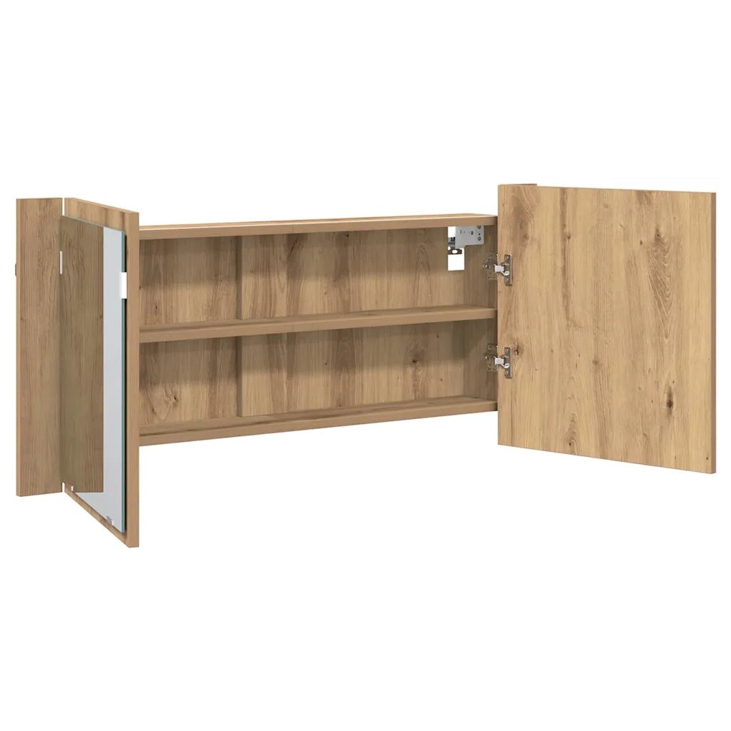 Armadio Specchio LED-Mobile bagno con specchio rovere artigianale 100 x 12 x 45 cm