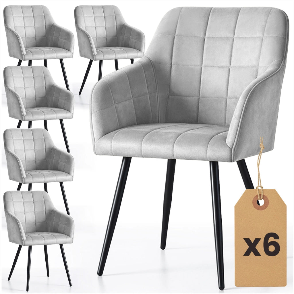 Set di 6 Sedie imbottite con cuciture quadrate LUXANO Grigio gambe nere