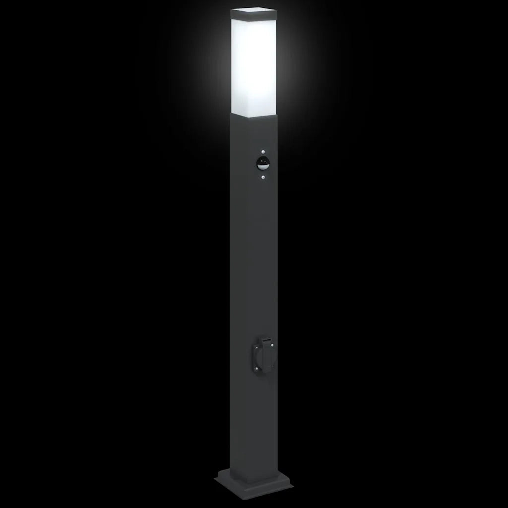 Lampioni a paletto con sensore e presa 3 pz 80 cm neri IP44 4006092