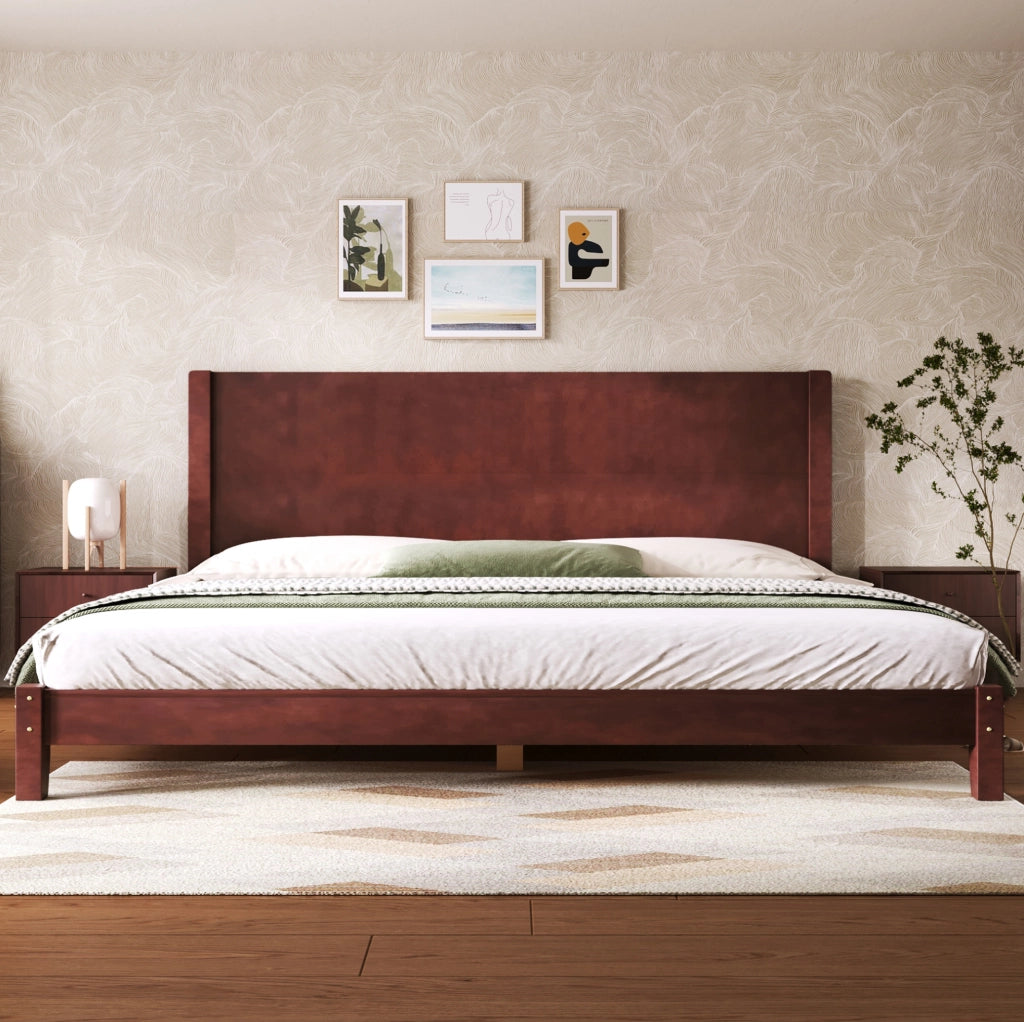 Letto a piattaforma 180x200 cm con testiera e rete a doghe; marrone in MDF e legno di pino