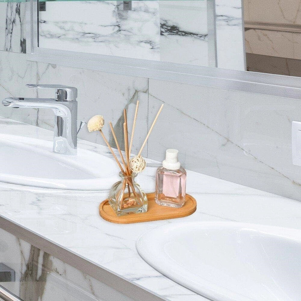 Trade Shop - Vassoio Multiuso In Bambù Decorativo Organizer Ovale Per Cucina Bagno 17.5x9cm 10851 -
