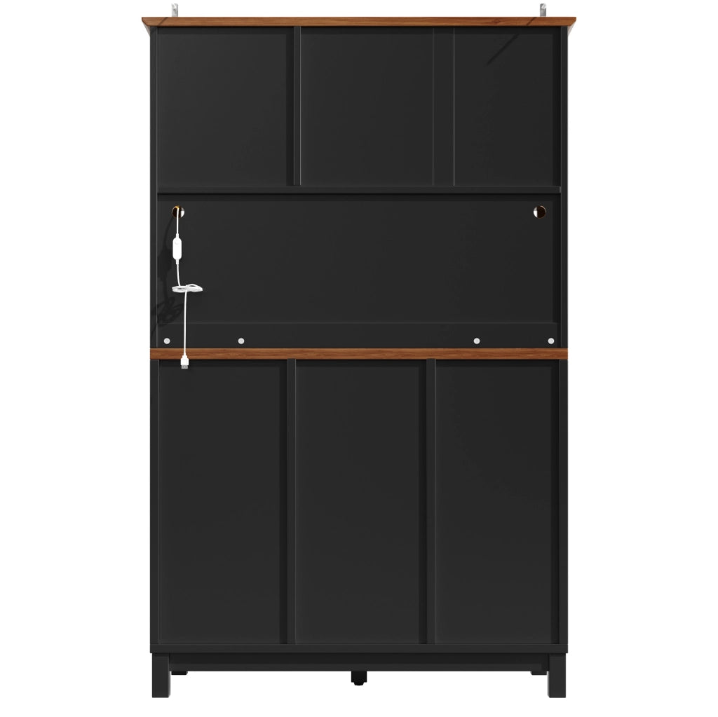 Armadio da cucina 104x40x180 cm con LED e ripiani regolabili in MDF; metallo e vetro nero