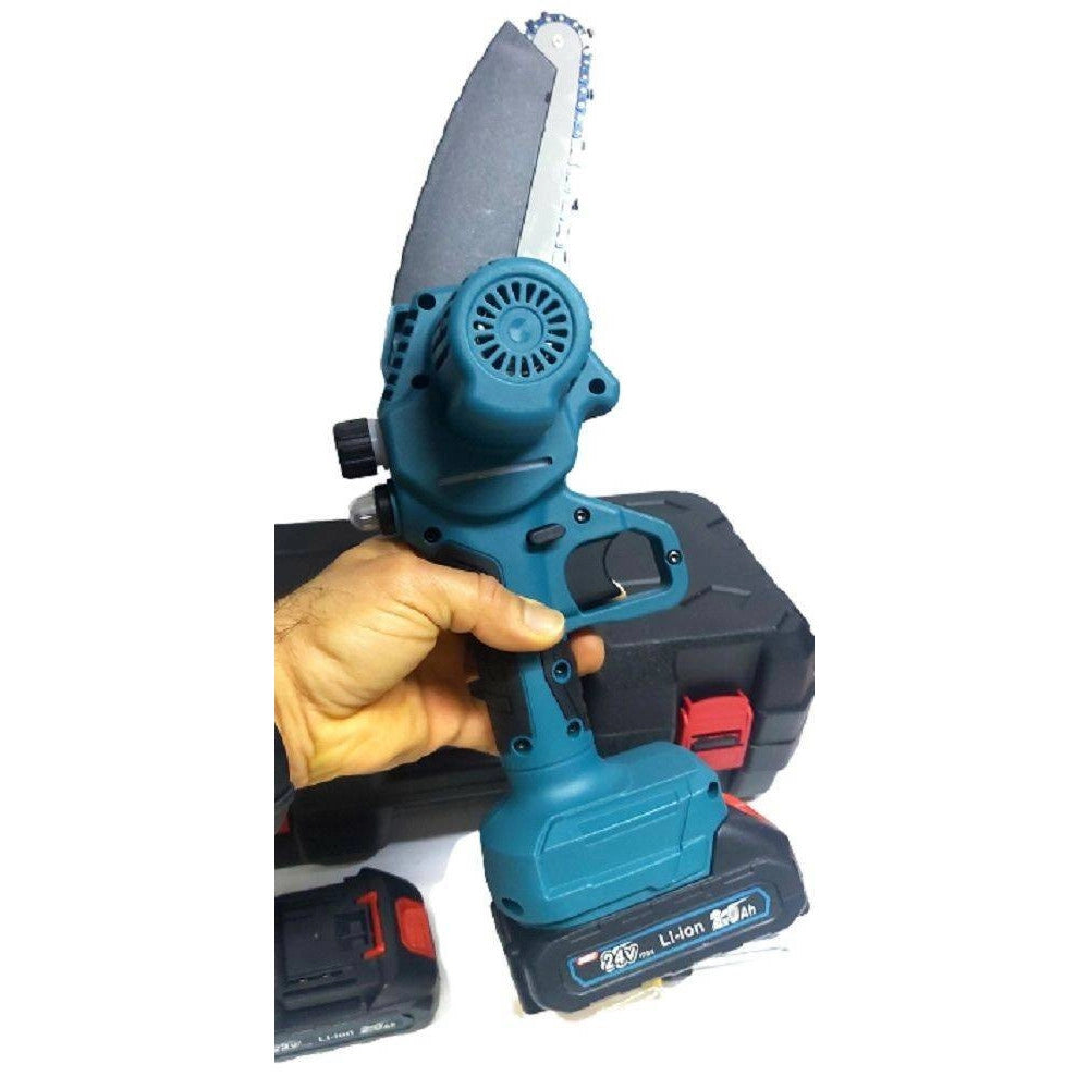 Trade Shop - Motosega 24v 2 Lame 4-6" Serbatoio Olio Tagliarami Elettrosega 2 Batterie Elettrica -