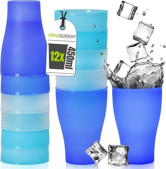 Set di bicchieri in plastica 12 pezzi, 450 ml, edizione gelato, coperchi, riutilizzabili, indeformabili, bicchieri da festa, bicchieri da drink, piatti da festa, scodelle da campeggio, bicchieri, per bambini