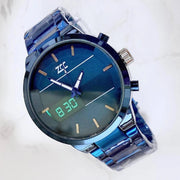 Trade Shop - Orologio Da Polso Zcc 7258 Per Uomo Movimento Al Quarzo Acciaio Dual Time Blu -
