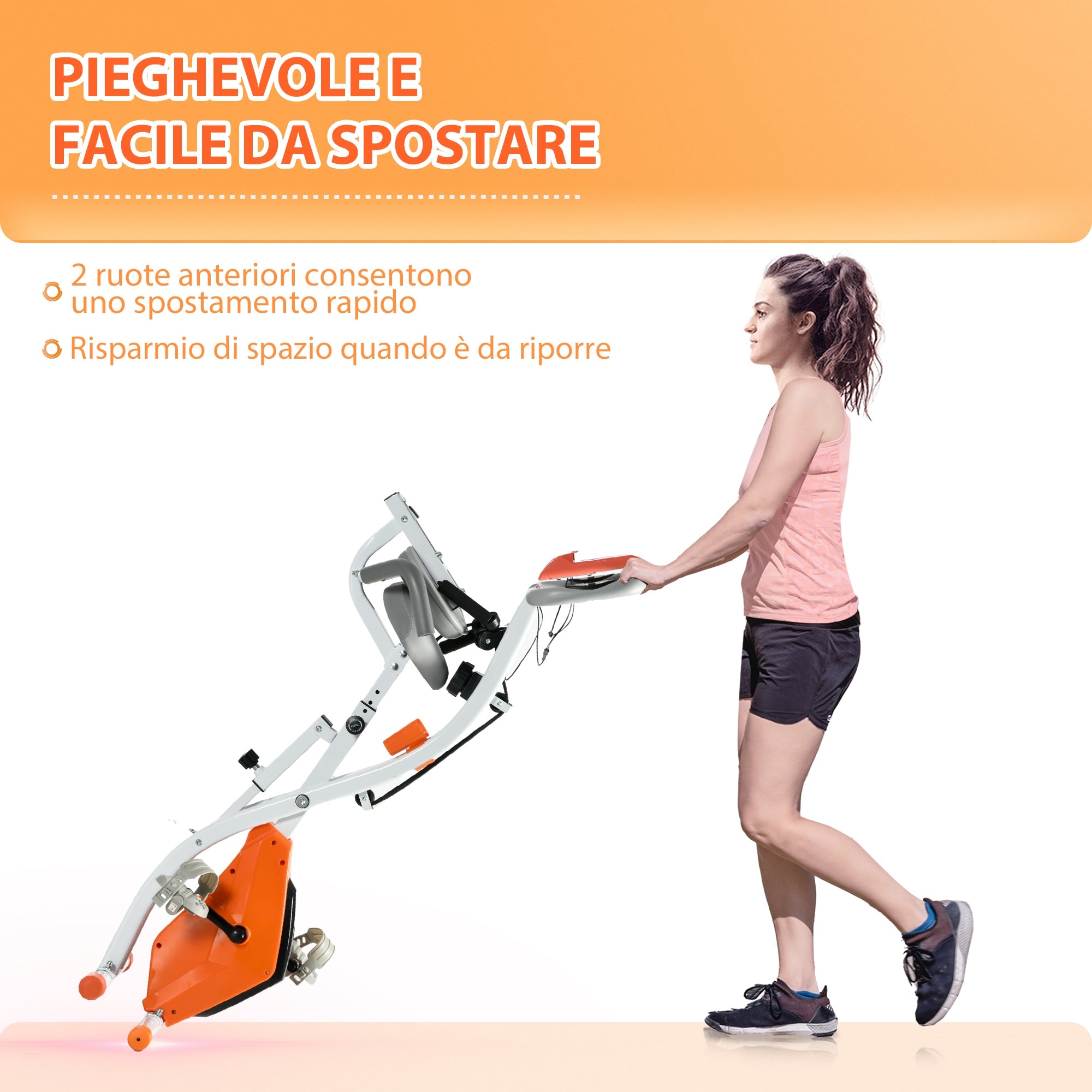 Cyclette Pieghevole con Resistenza Magnetica 8 Livelli Volano 2,5kg in Acciaio e ABS Grigio e Arancione