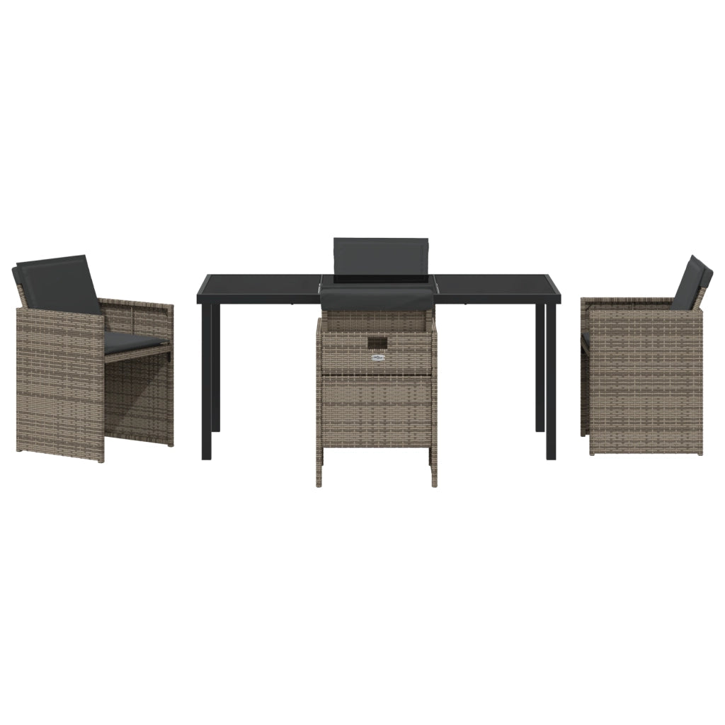 Set da pranzo da giardino 5 pezzi con cuscini in rattan grigio