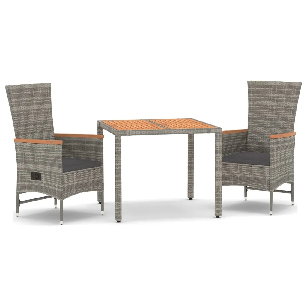 Set da Pranzo da Giardino 3 pz con Cuscini in Polyrattan Grigiocod mxl 100397