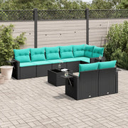 Set Divani da Giardino 9 pz con Cuscini Nero in Polyrattan 3220426
