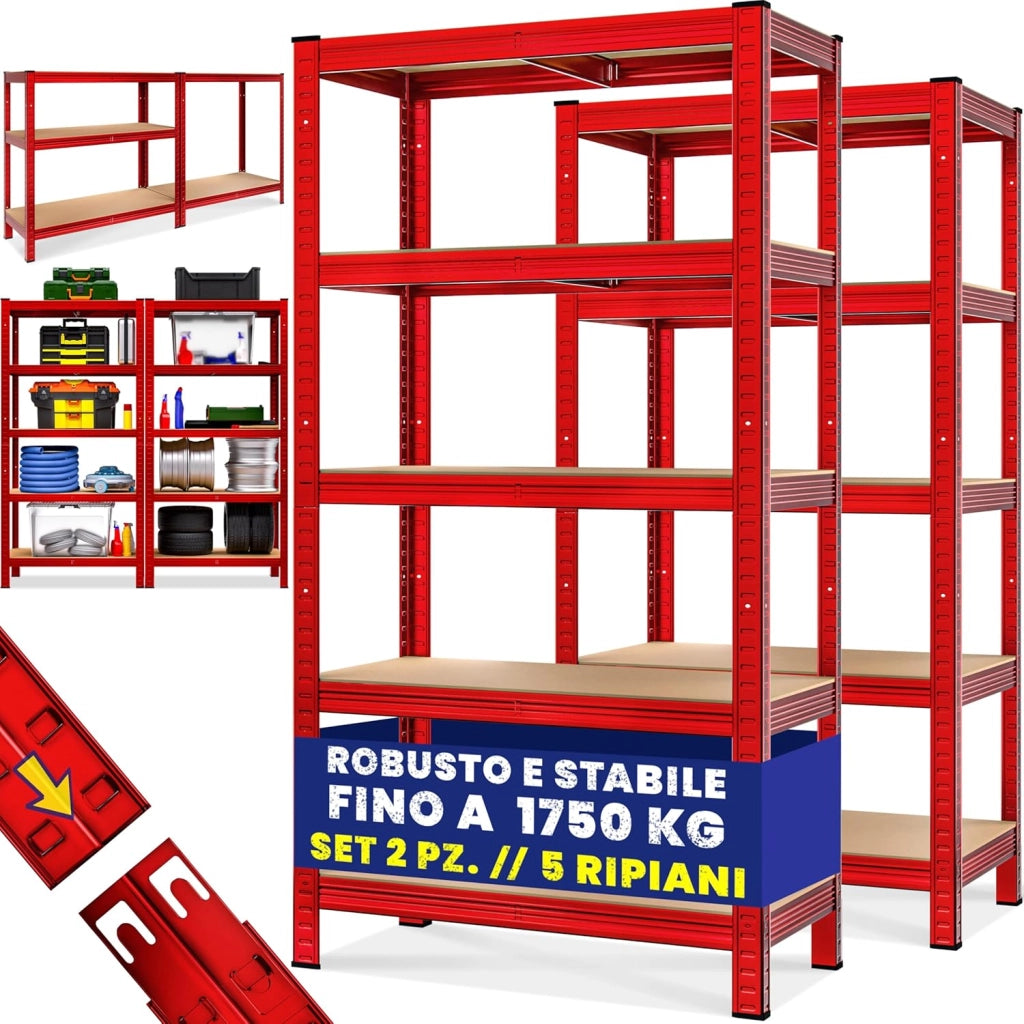 ® Scaffale ad Alta Portata XL 180x90x60cm Carico Max. 875kg 5 Pannelli MDF Scaffalatura Metallo Officina Cantina