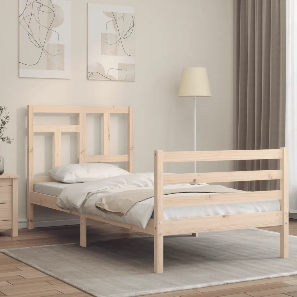 Giroletto con Testiera Single-Struttura Letto in Legno Massello 251975