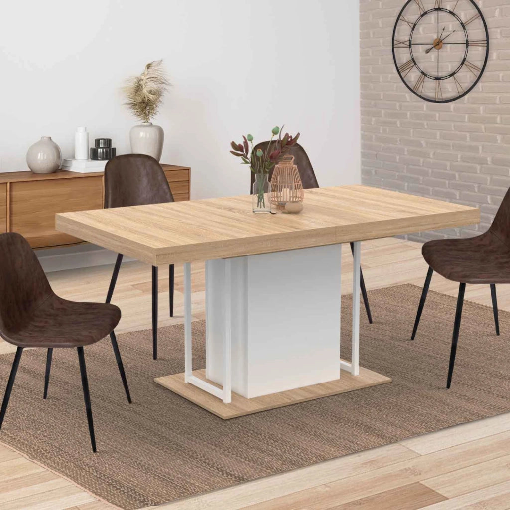 IDMarket - Mesa de comedor extensible UGO 6-10 personas haya y blanco 160-200 cm diseño industrial