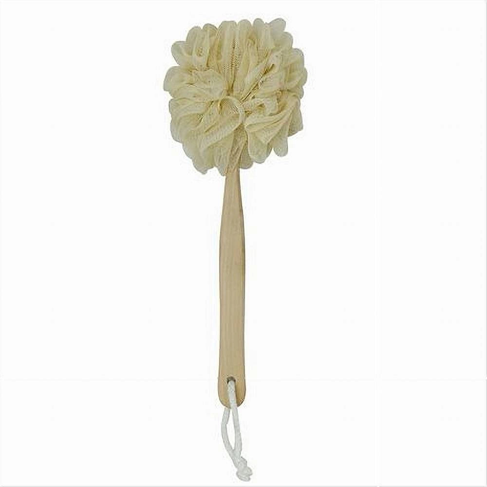 Trade Shop - Spazzola Doccia Lava Schiena Spugna Rete Giallo Esfoliante Manico In Legno 79597 -