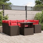 Set Divani da Giardino 7 pz con Cuscini Marrone in Polyrattan 3269024