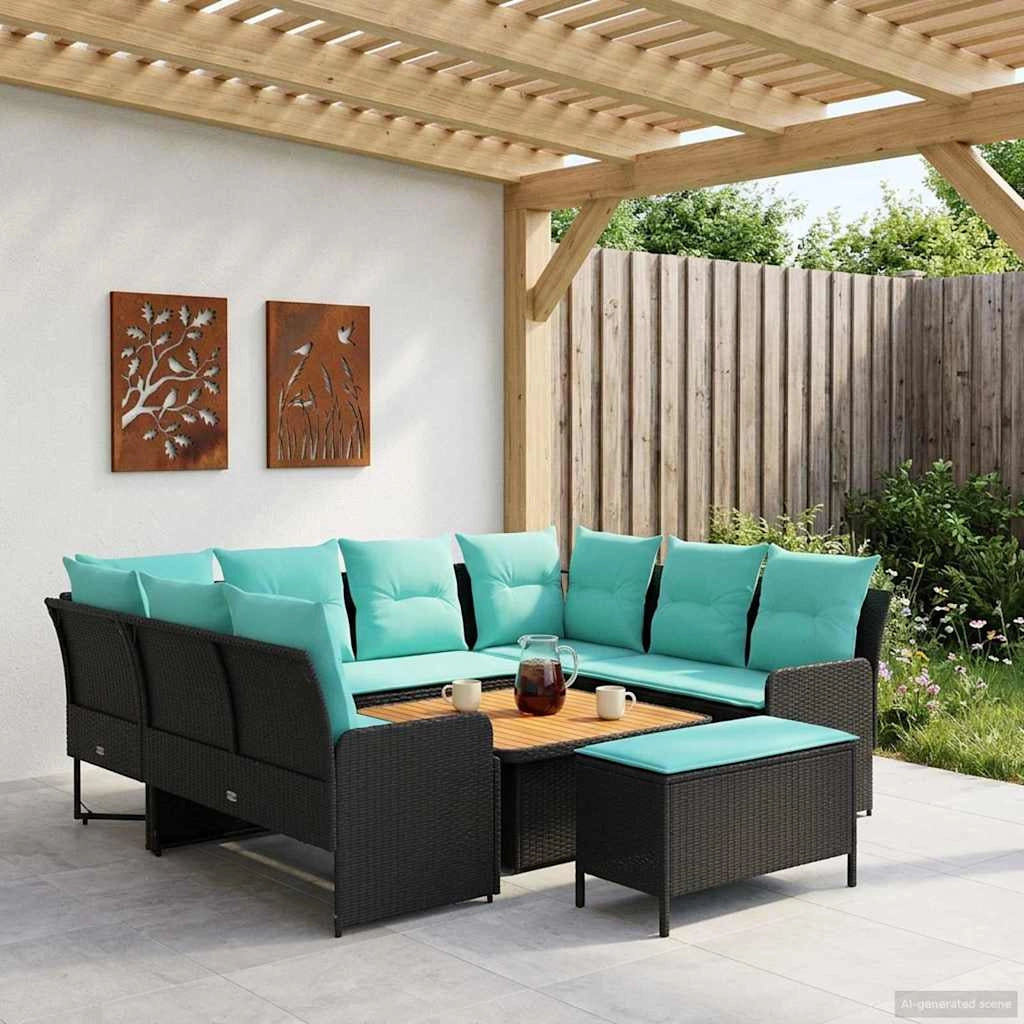 Set di Mobili 7 pz Nero e Turchese Rattan in PE 3422194
