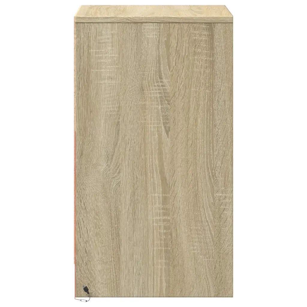 Comodino con Luci LED Rovere Sonoma in Legno Multistrato