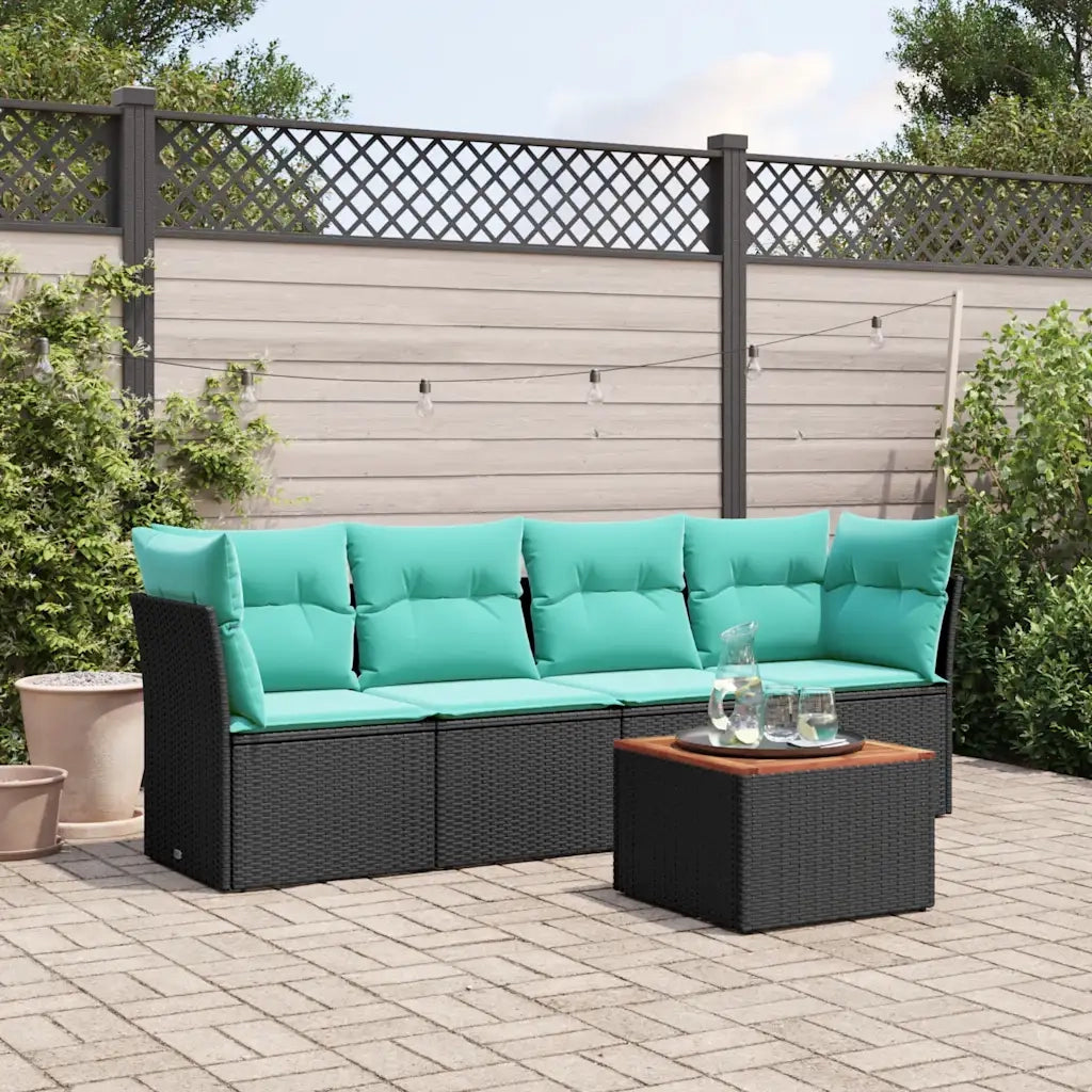 Set Divani da Giardino 5 pz con Cuscini Nero in Polyrattan