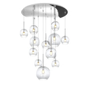 Lampadario Contemporaneo Future Metallo Cromo Vetro Mix Trasparente 12 Luci E27