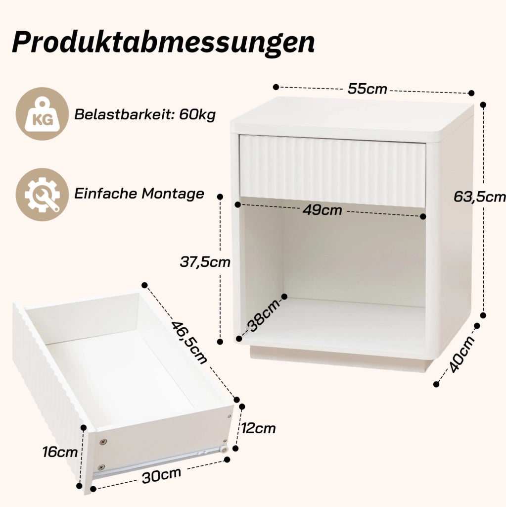 Kit di 2 comodini 55 x 40 x 63,5 cm bianchi, vano aperto, MDF