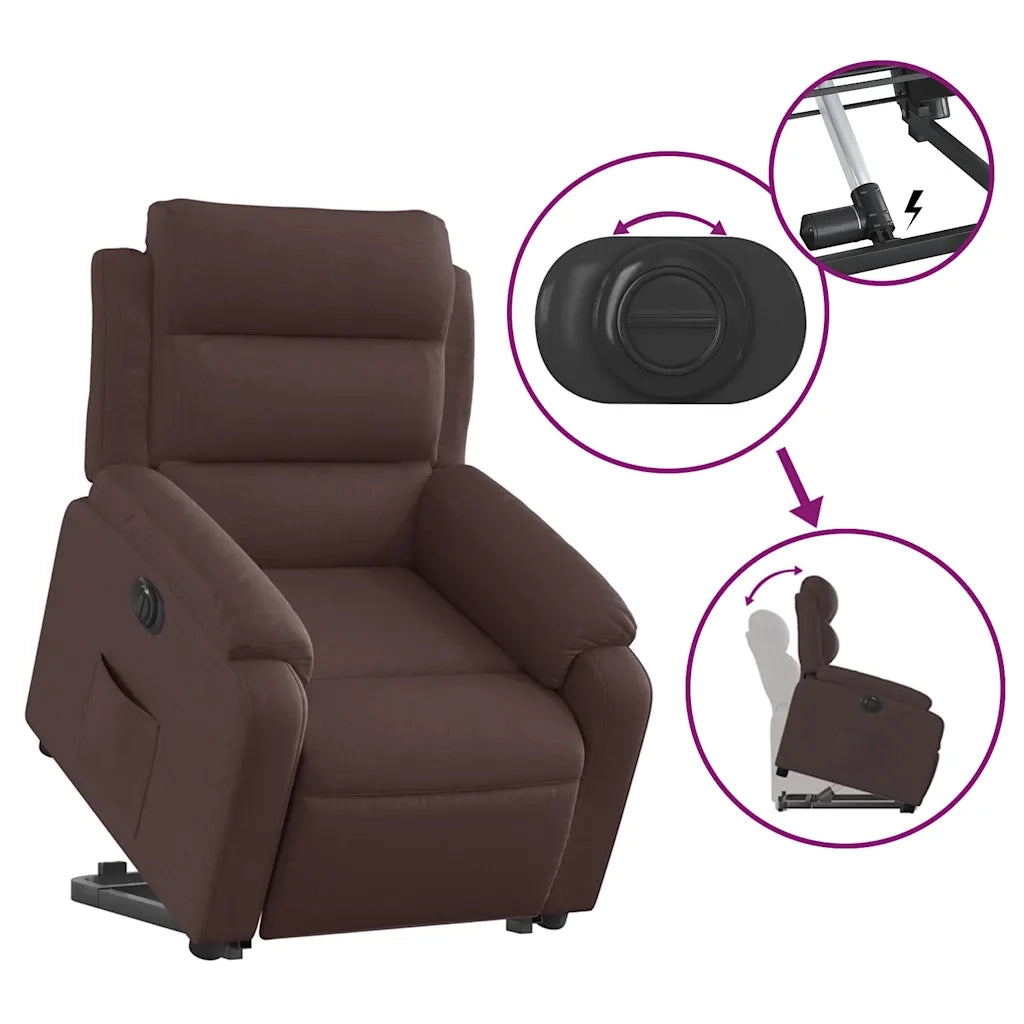 Poltrona Alzapersona Reclinante Elettrica Marrone Scuro Tessuto 3205009