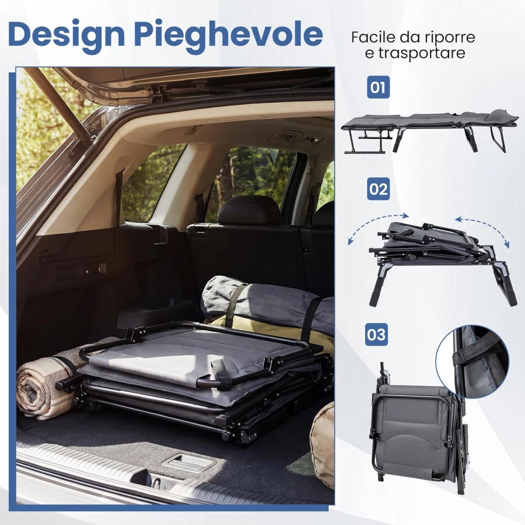 Sedia a Sdraio Pieghevole, con Schienale Reclinabile 6 Posizioni, Poggiatesta, Lettino Prendisole con Struttura in Metallo per Giardino, Cortile e Bordo Piscina