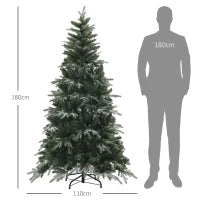 Albero di Natale Innevato con 850 Rami e Design a Sezioni, in Plastica e Acciaio, Ø110x180 cm, Verde