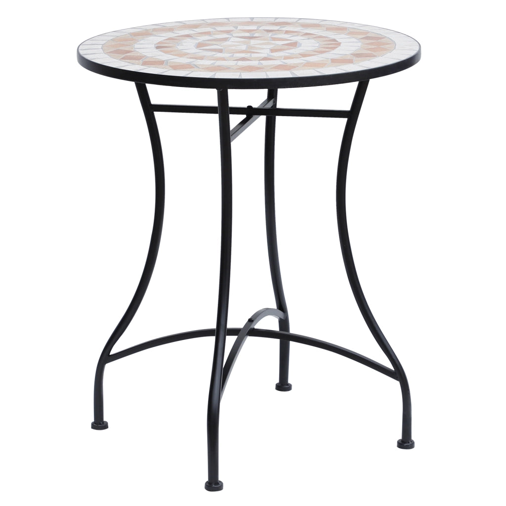 Tavolo da giardino a mosaico di ?60 cm; tavolo da balcone tavolino in acciaio e ceramica arancione e bianco; altezza 71 cm per giardino e balcone