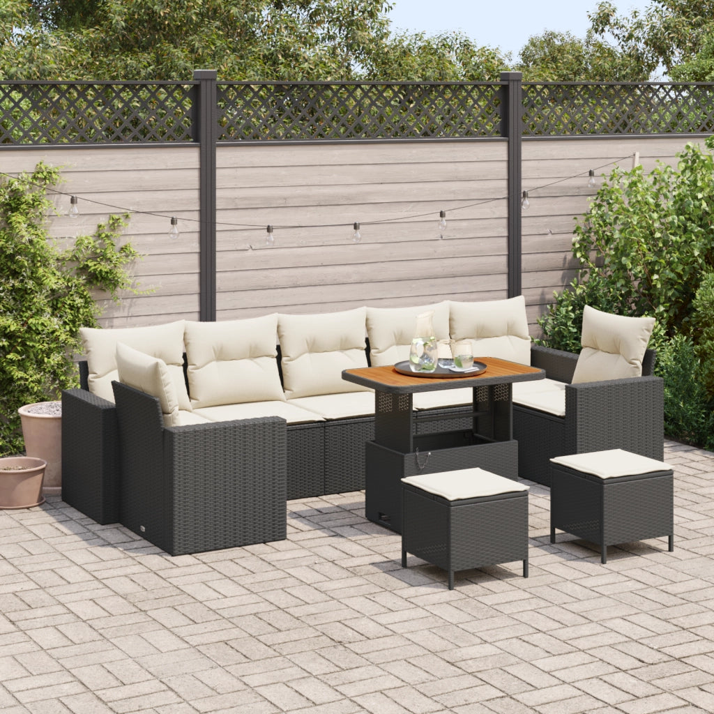Set di Divani da Giardino da 10 Pezzi con Cuscini Nero Rattan Sintetico Acacia
