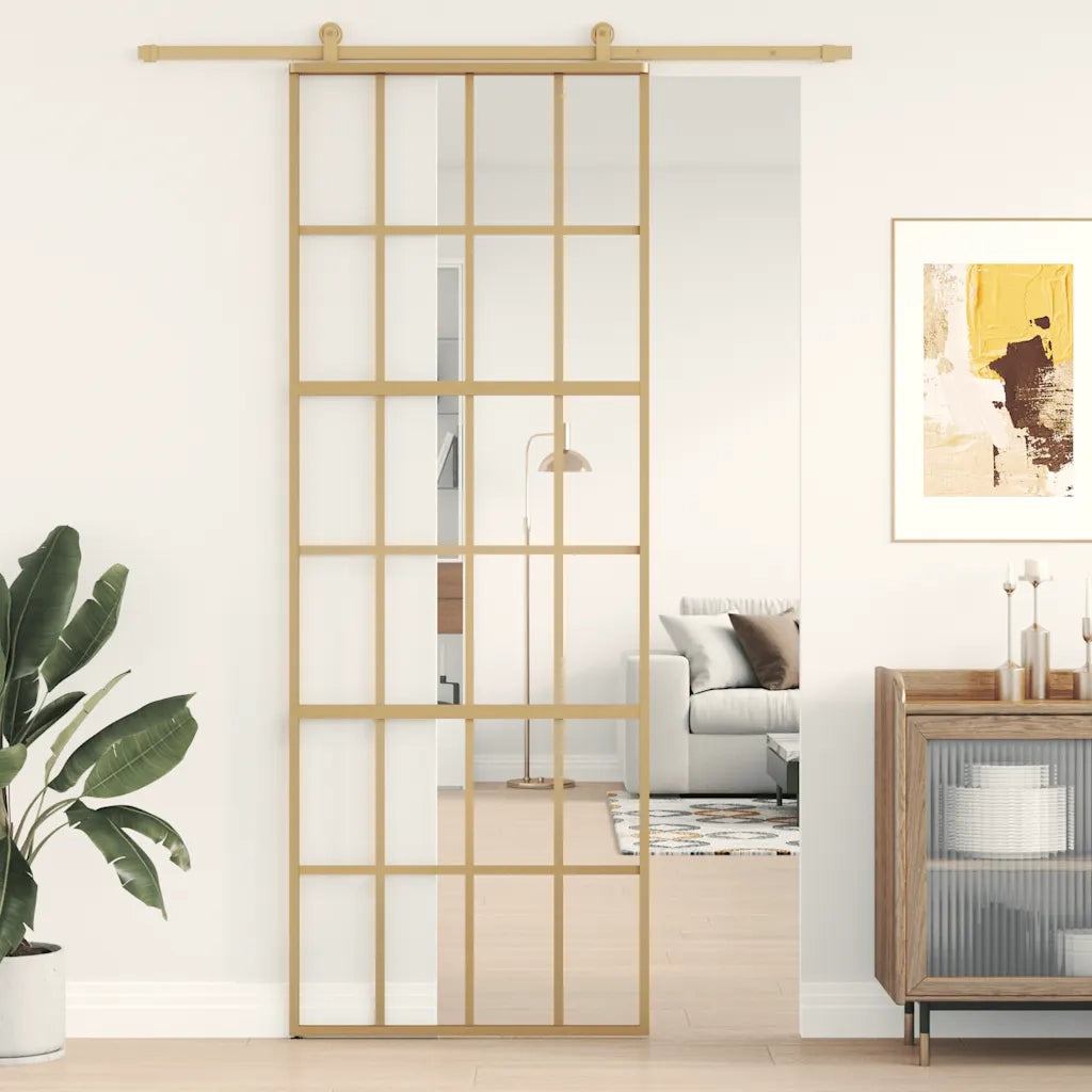 Porta Scorrevole Dorata 76x205 Vetro Trasparente ESG Alluminio 155172