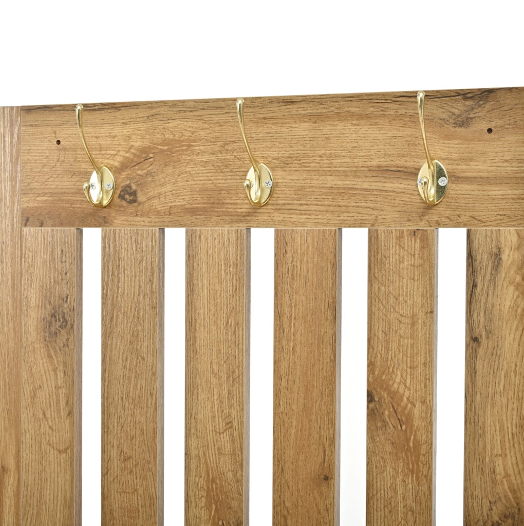 Garderoba da ingresso 99.5x26x180 cm con specchio; pannelli portascarpe ribaltabili e panca imbottita; MDF; naturale