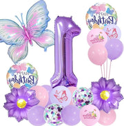 Decorazione di Compleanno per Ragazze con Balloni e Farfalle in Rosa con Cifra 1
