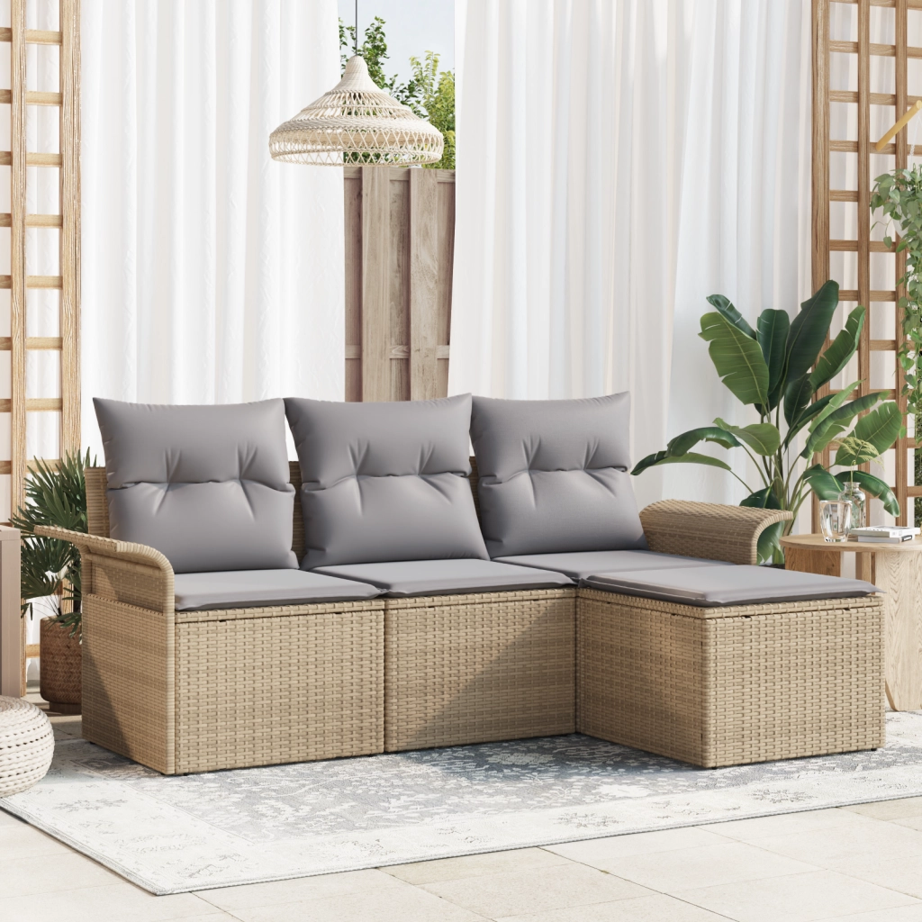 Set di divani da giardino 4 pezzi con cuscini Beige Rattan sintetico