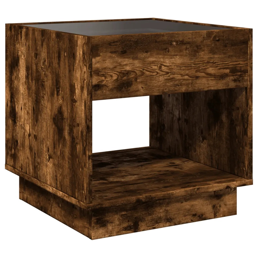Tavolino da Salotto con LED Infinity Rovere Fumo 50x50x50 cm