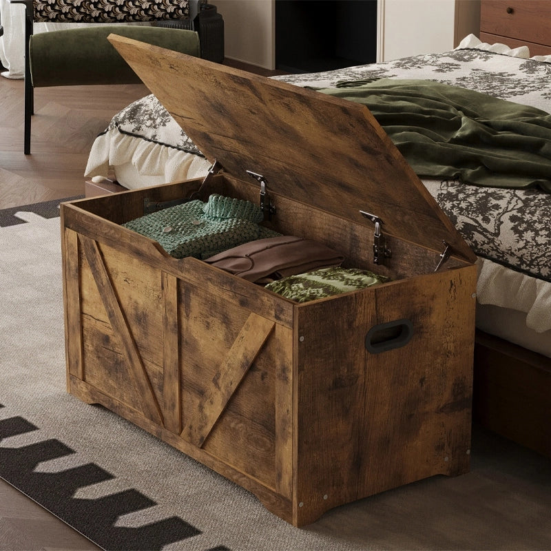 Cassapanca in legno, organizer, panca, stile loft marrone, 100 cm